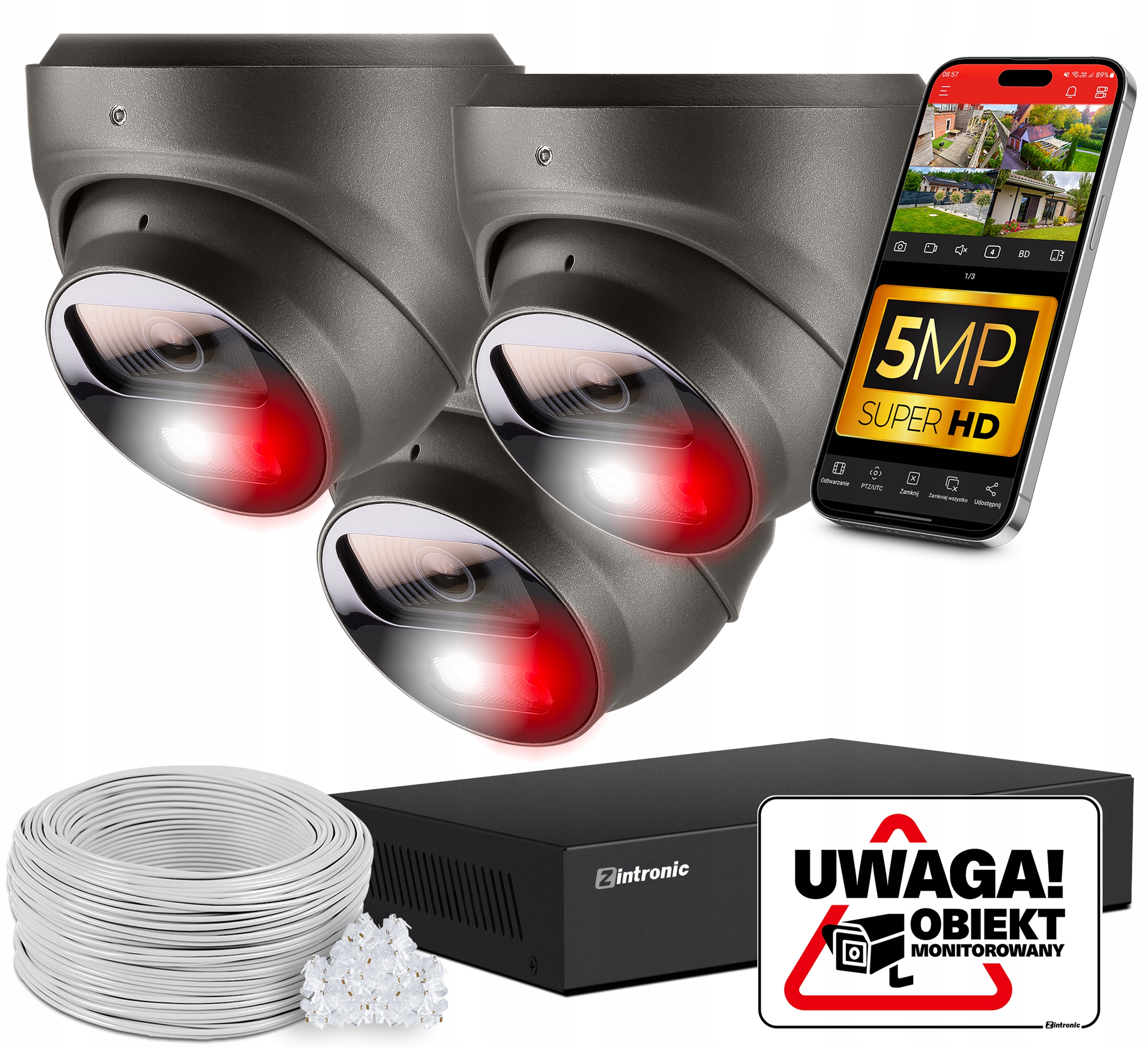 Sada 3 kamer s rekordérem pro kancelářský Monitoring PoE 5MPx Audio Detekce