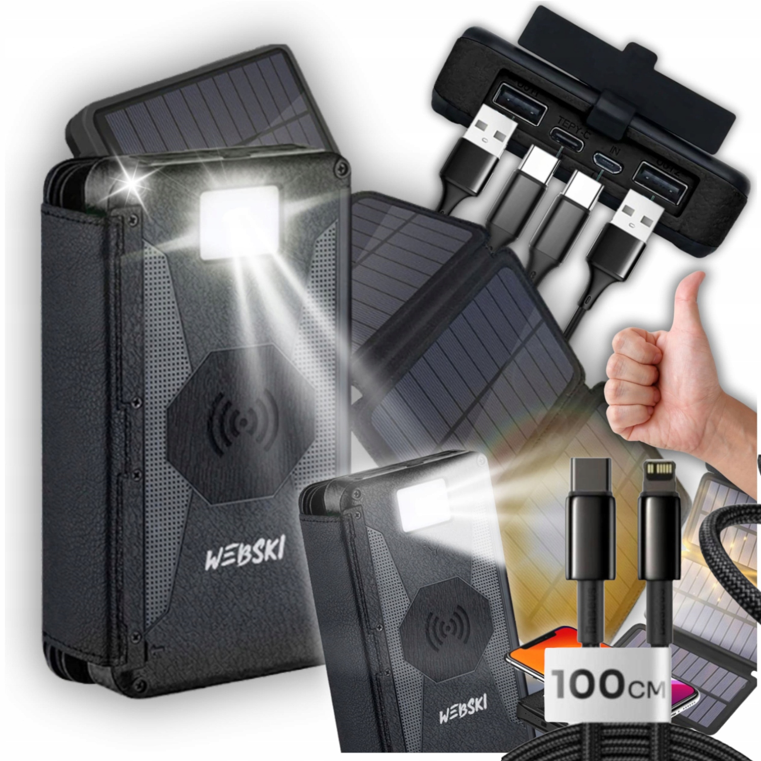 Solární Powerbanka Solar 20000 mAh Bezdrátová Solární Nabíječka Usb Kabel