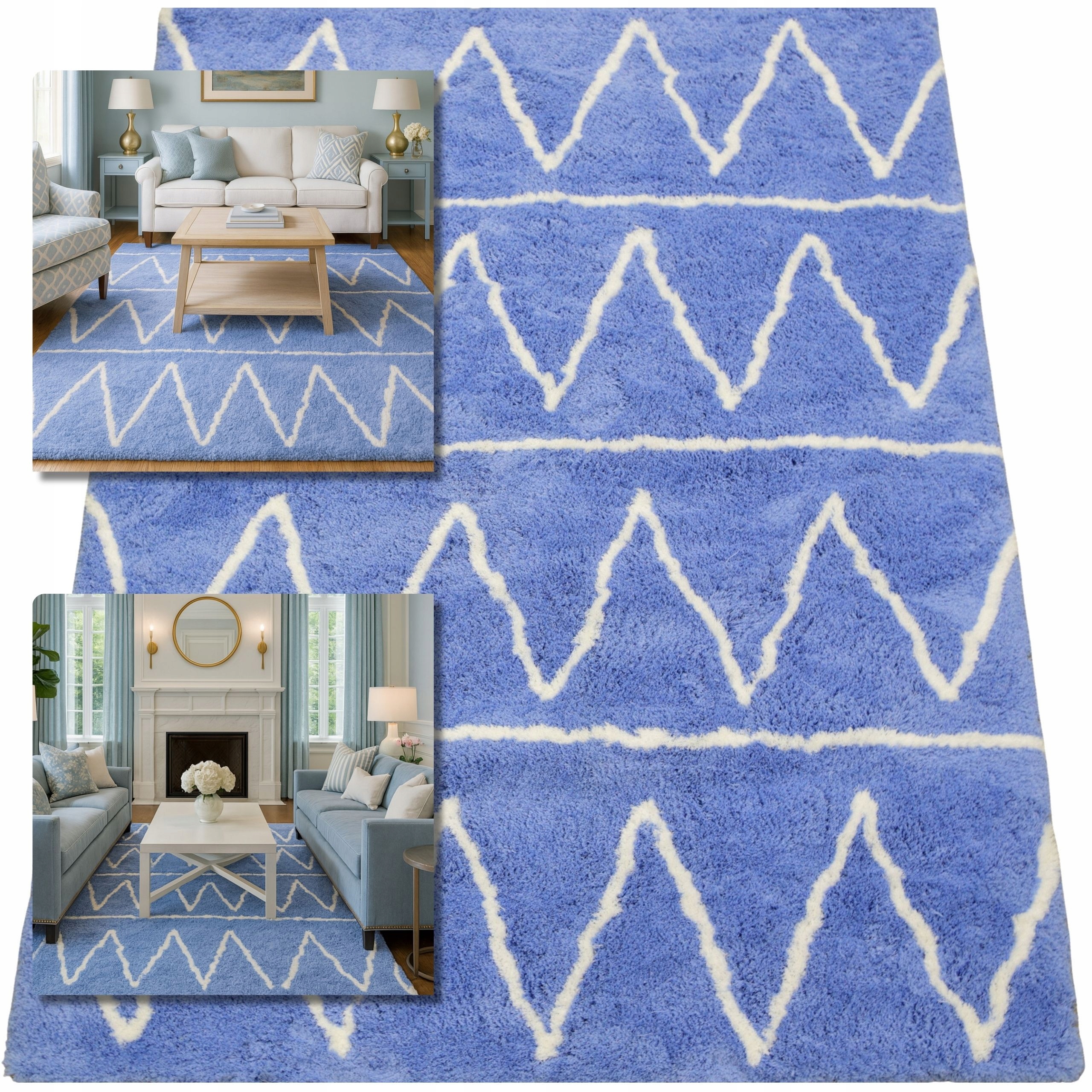 Koberec 80x150 Shaggy Velvet Modrý Koberec Do Obývacího Pokoje Loft Nadýchaný Koberec