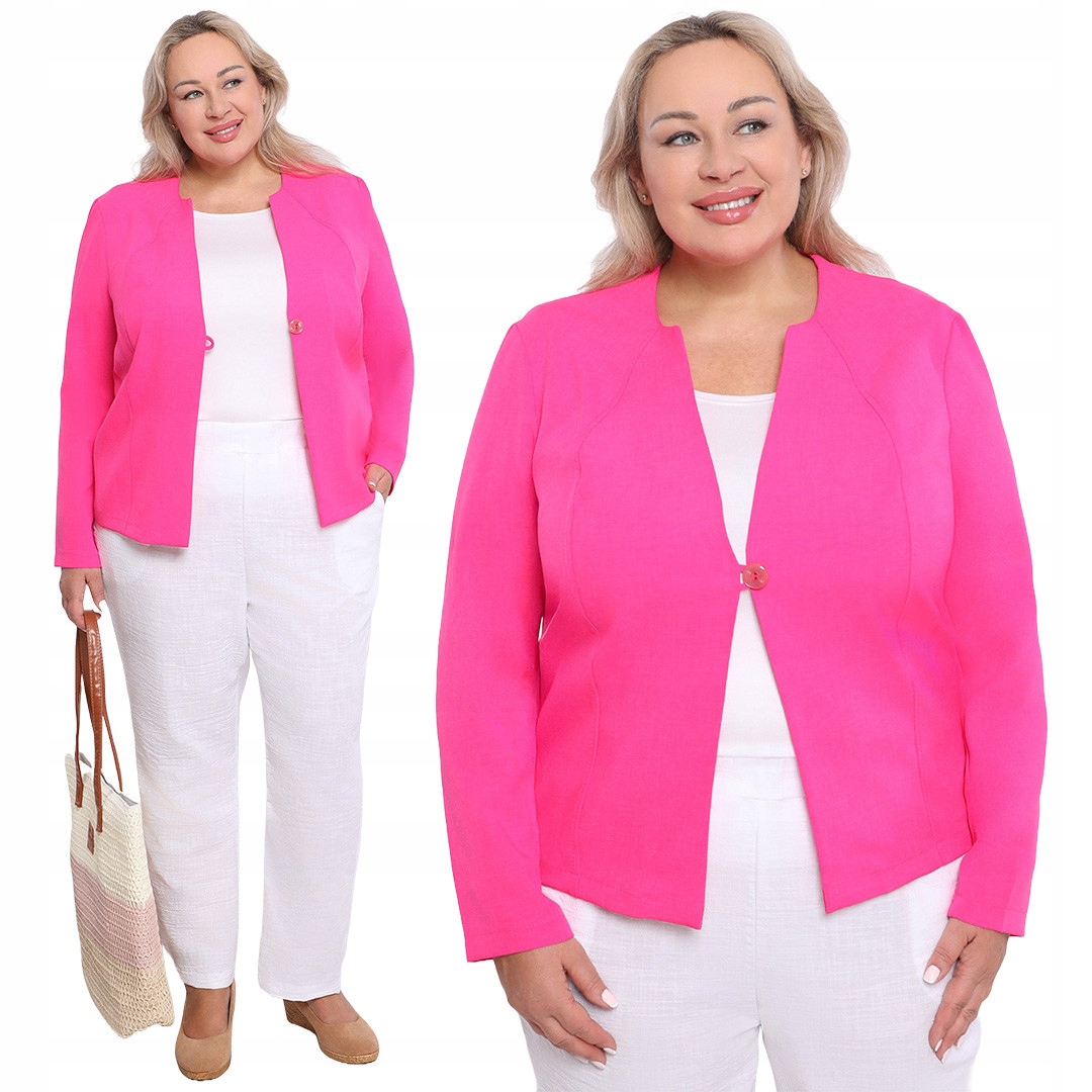 Lněná růžová sako s kapsami, velikost 54