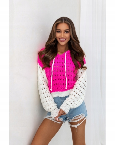 Ažurový svetr s kapucí Nová Kolekce Jaro 2026 Pink & White