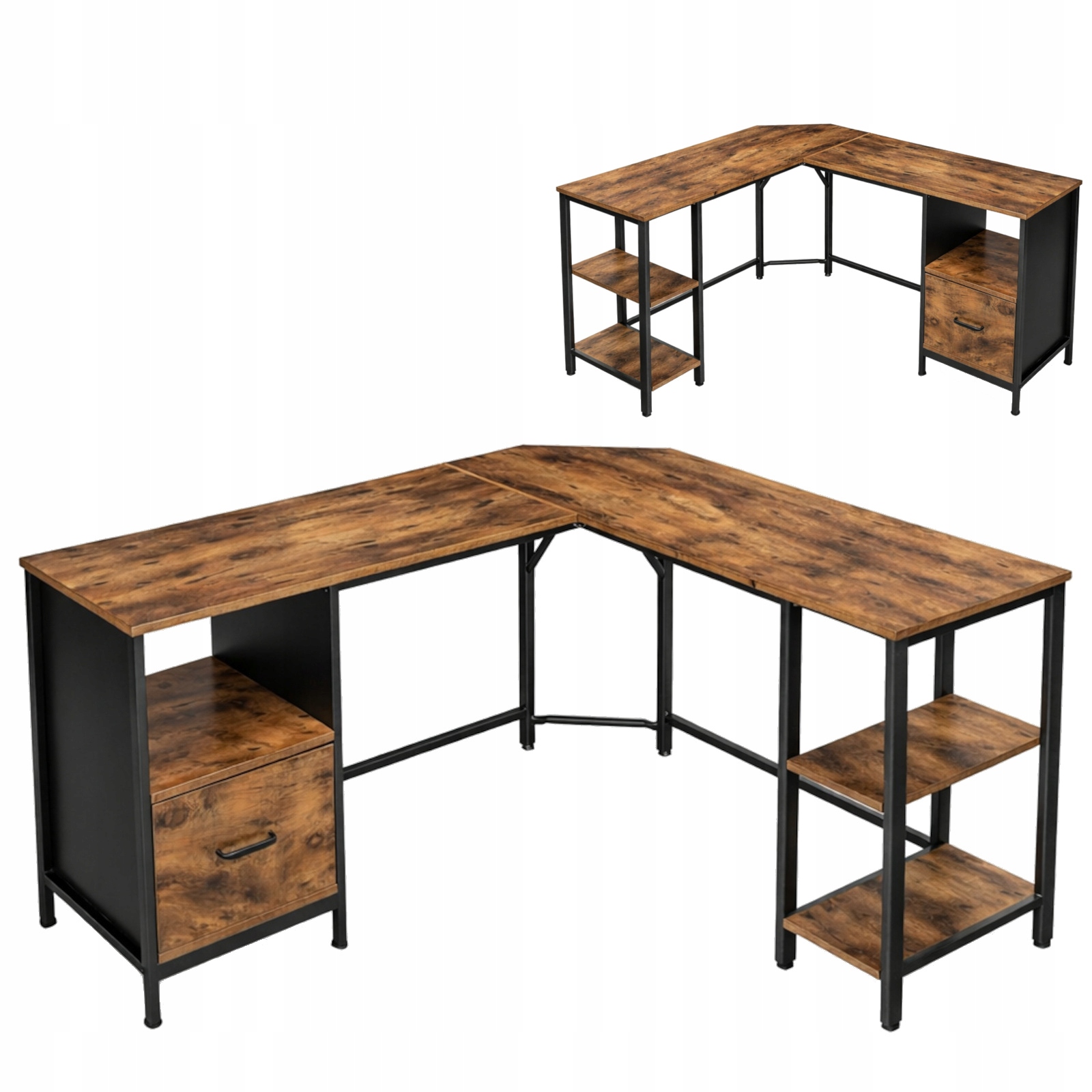 Rustikálny rohový stôl Veľký vintage Metal loft doska počítačový stôl