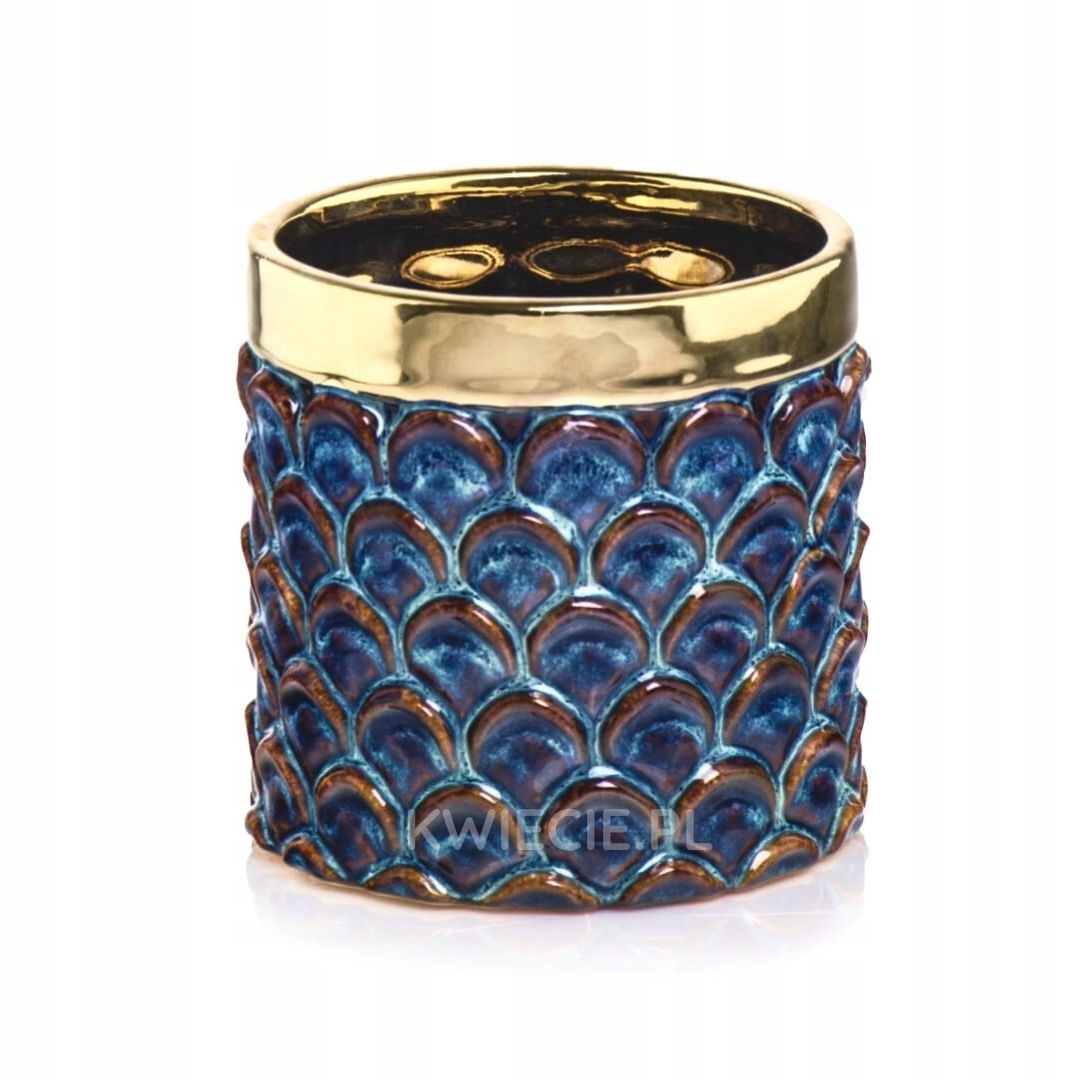 Osłonka Ceramiczna Doniczka Niebieska Złota 14 cm