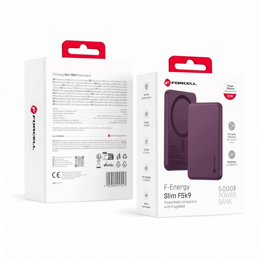 Powerbank zgodny z MagSafe Forcell F-Energy Slim 5000 mAh burgundowy