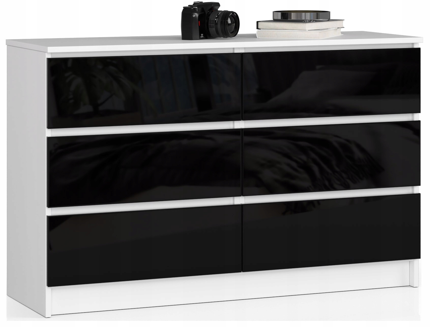 KOMODA SZAFKA BIAŁA-CZARNA POŁYSK SZUFLADY MEBLE