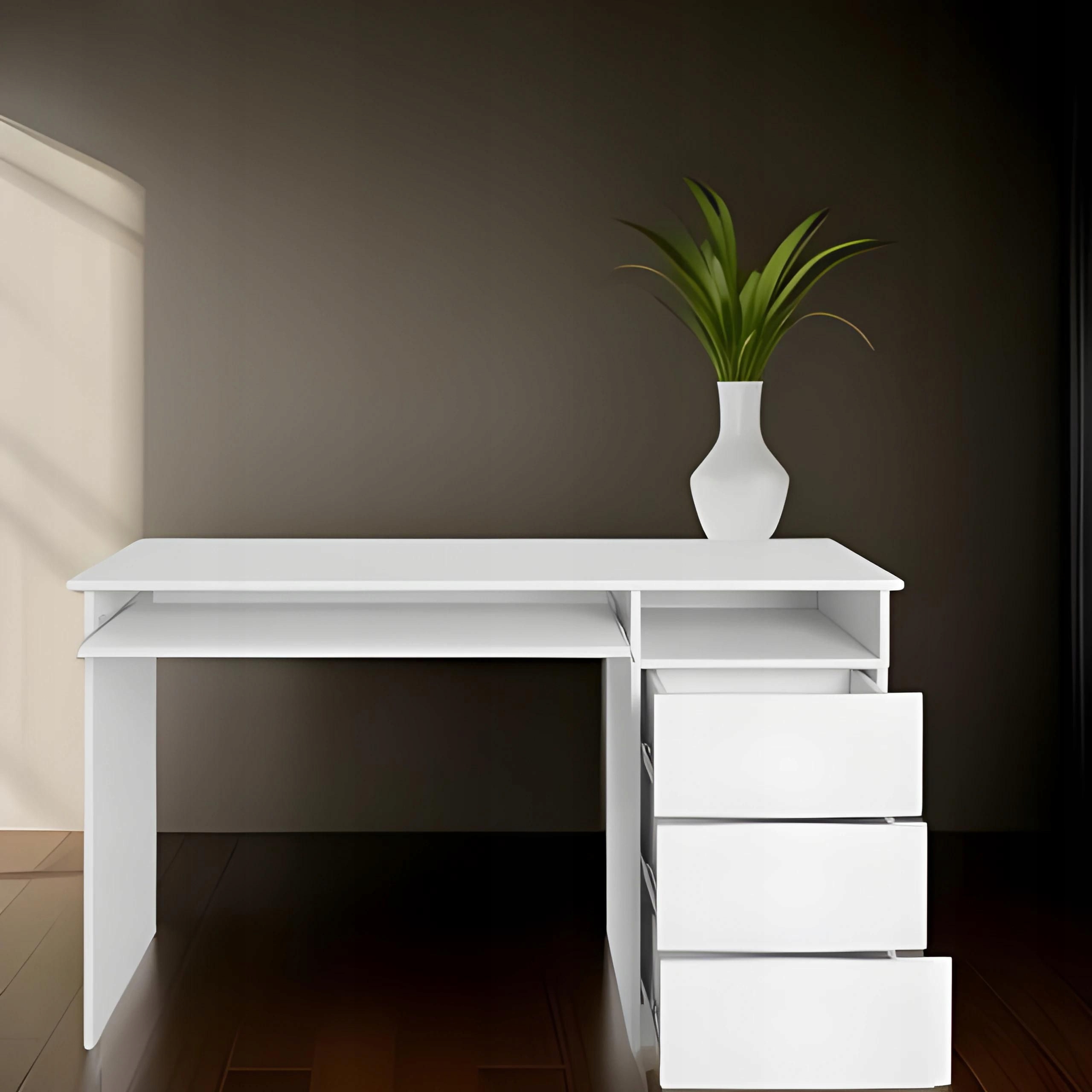 Biurko komputerowe białe 135cm stabilne z szufladami tipon pod laptop Materiał korpusu płyta laminowana