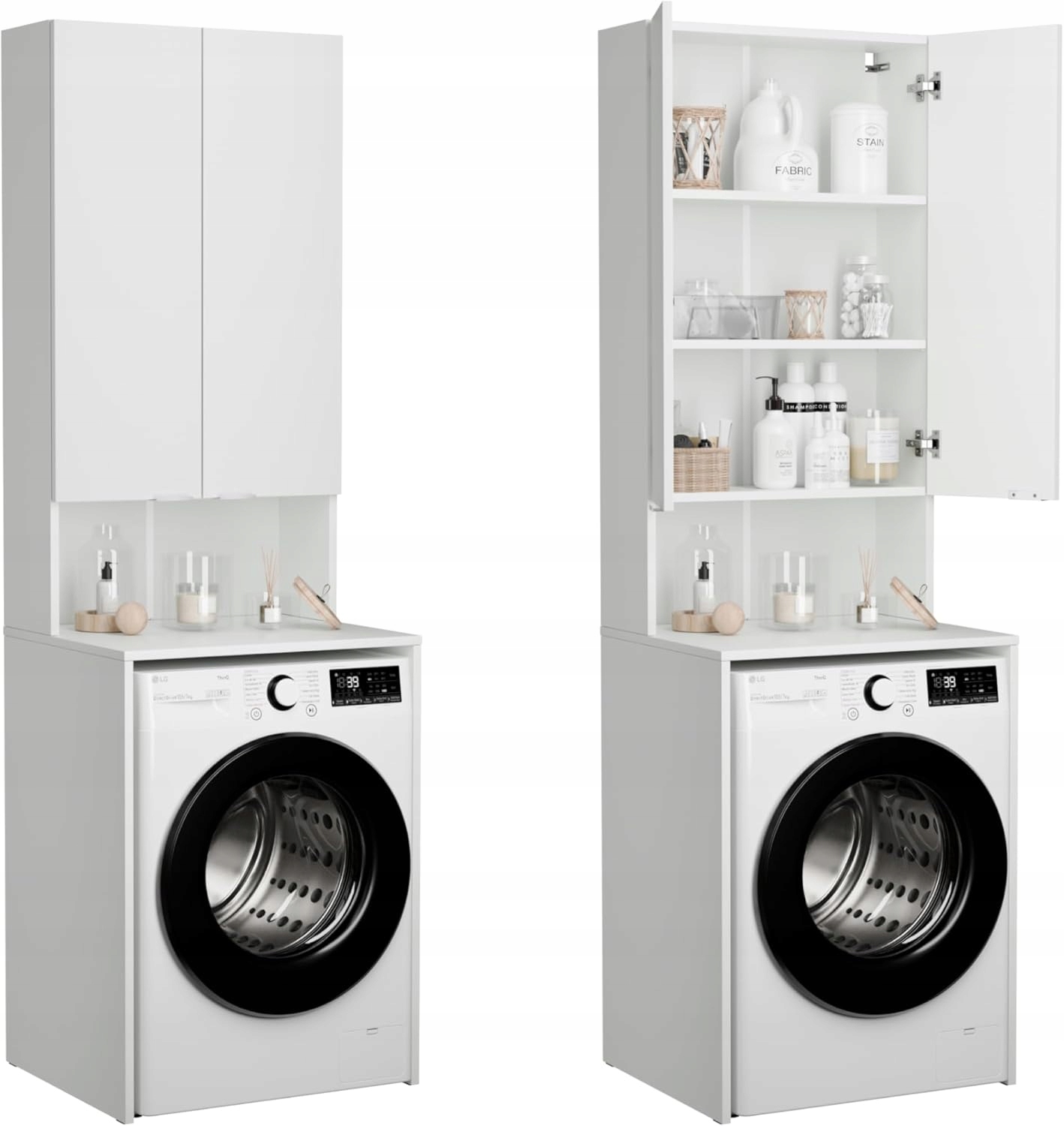Koupelnová skříňka nad pračku Lora 210 x 66 x 56 cm Premium 18 mm sloupek bílá