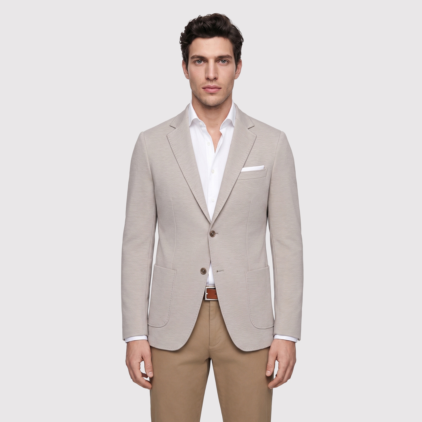 Beżowa dzianinowa marynarka męska Casual Slim Fit Pako Lorente roz. 56
