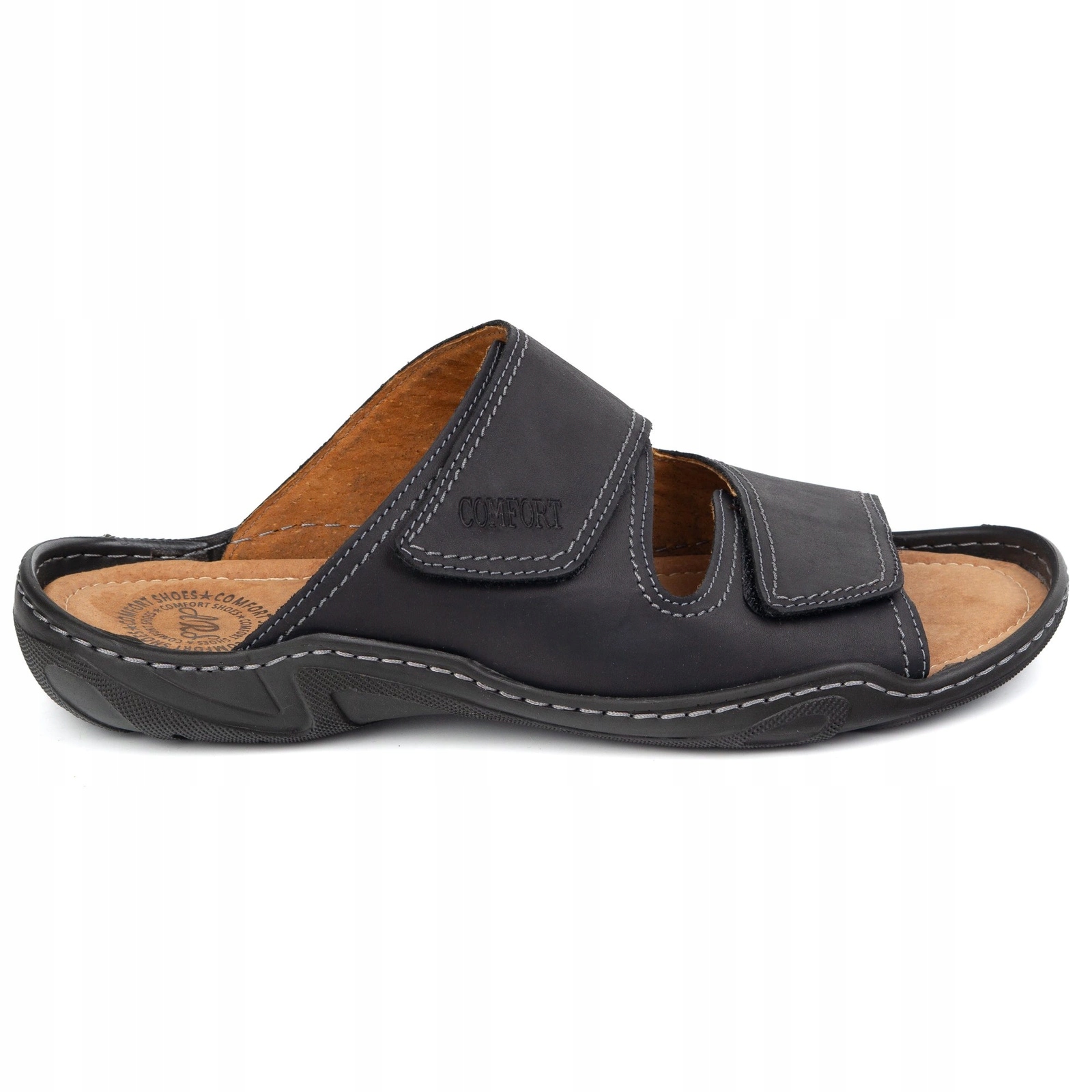 Klasické nazouváky žabky na suchý zip Polské 0048 černé 40