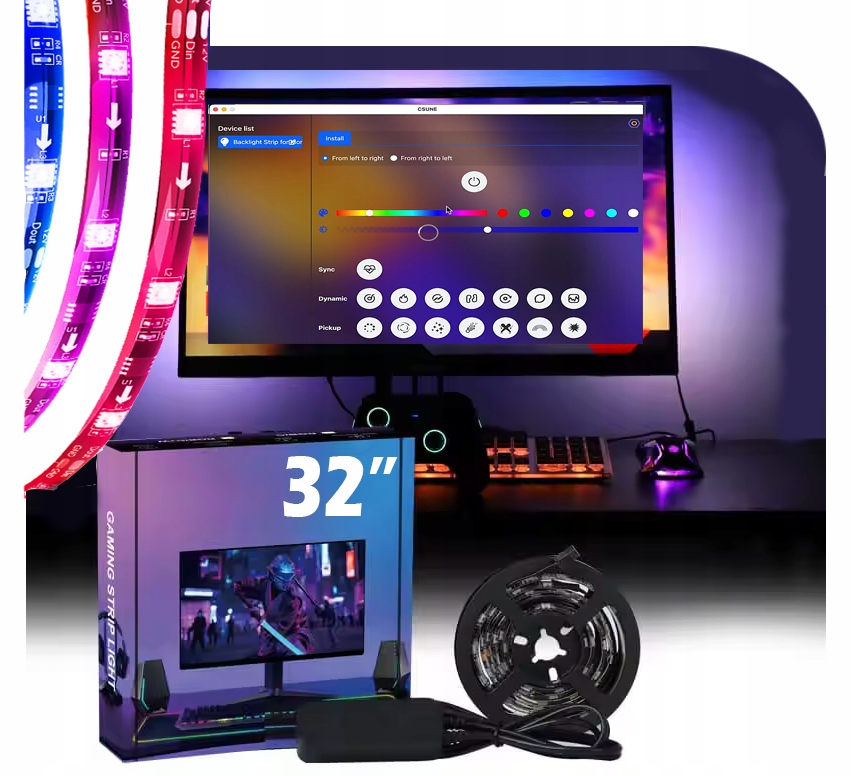 Sada Led pásek Usb Rgbic Pc Ambient Synchronizace obrazovky 32" pro hráče