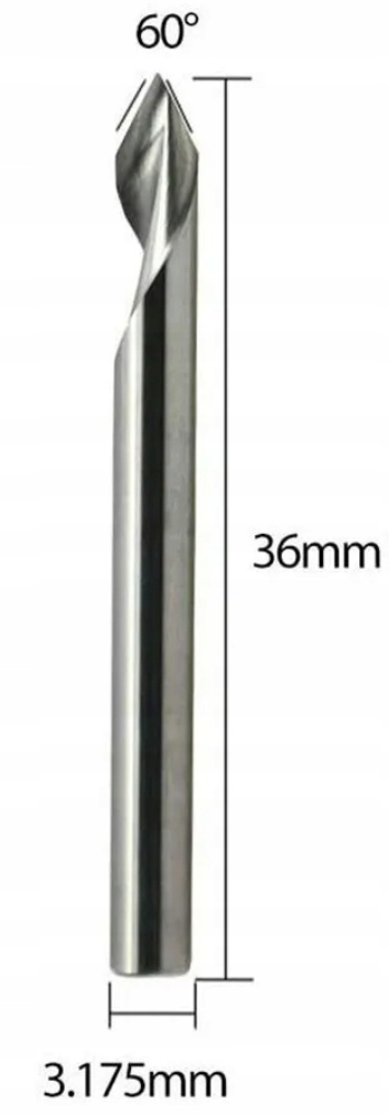 Frez grawerski spiralny kątowy v bit 60st uchwyt 3,175 stopka 0,1mm