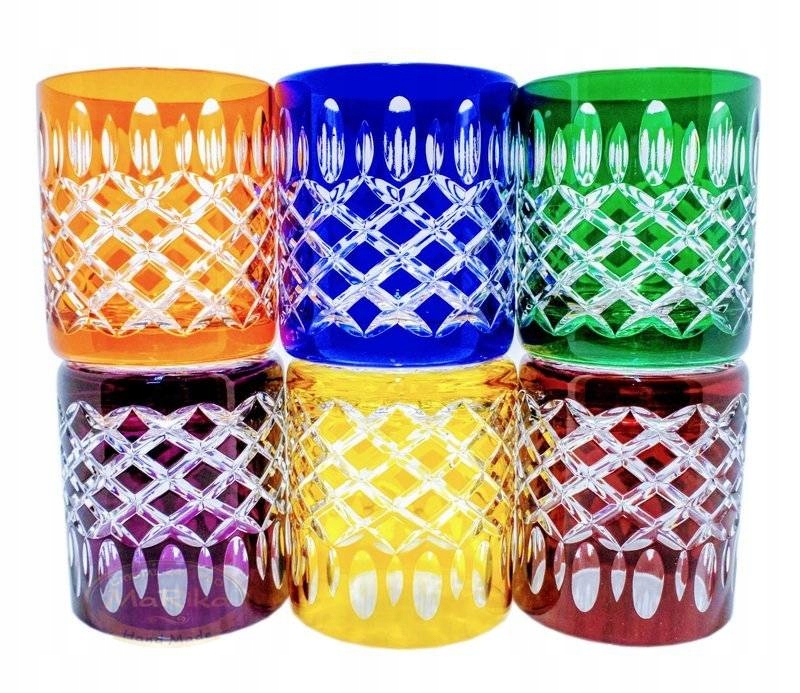 Kolorowe kryształowe szklanki do whisky 280 ml Linia Krata Oliwka