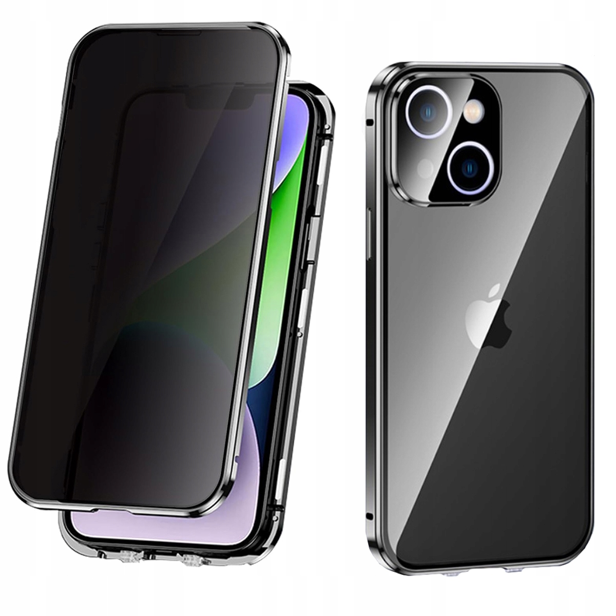 MAGNETYCZNE Etui do iPhone 15 DUAL SZKŁO PRYWATYZUJĄCE CHRONIĄCE PRYWATNOŚĆ