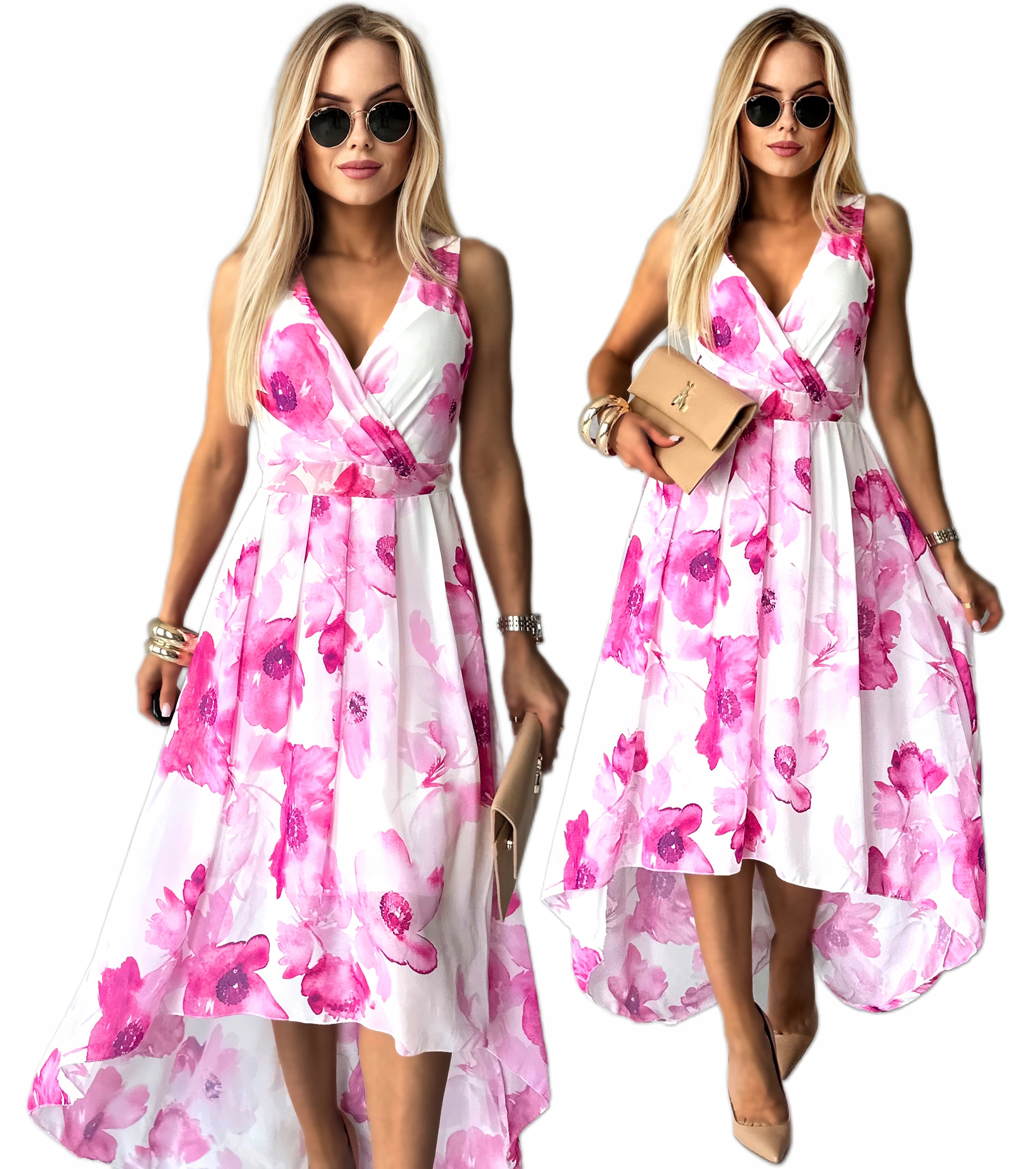 Wizytowa Sukienka Damska zwiewna szyfonowa z podszewką kwiaty wesele Aspen