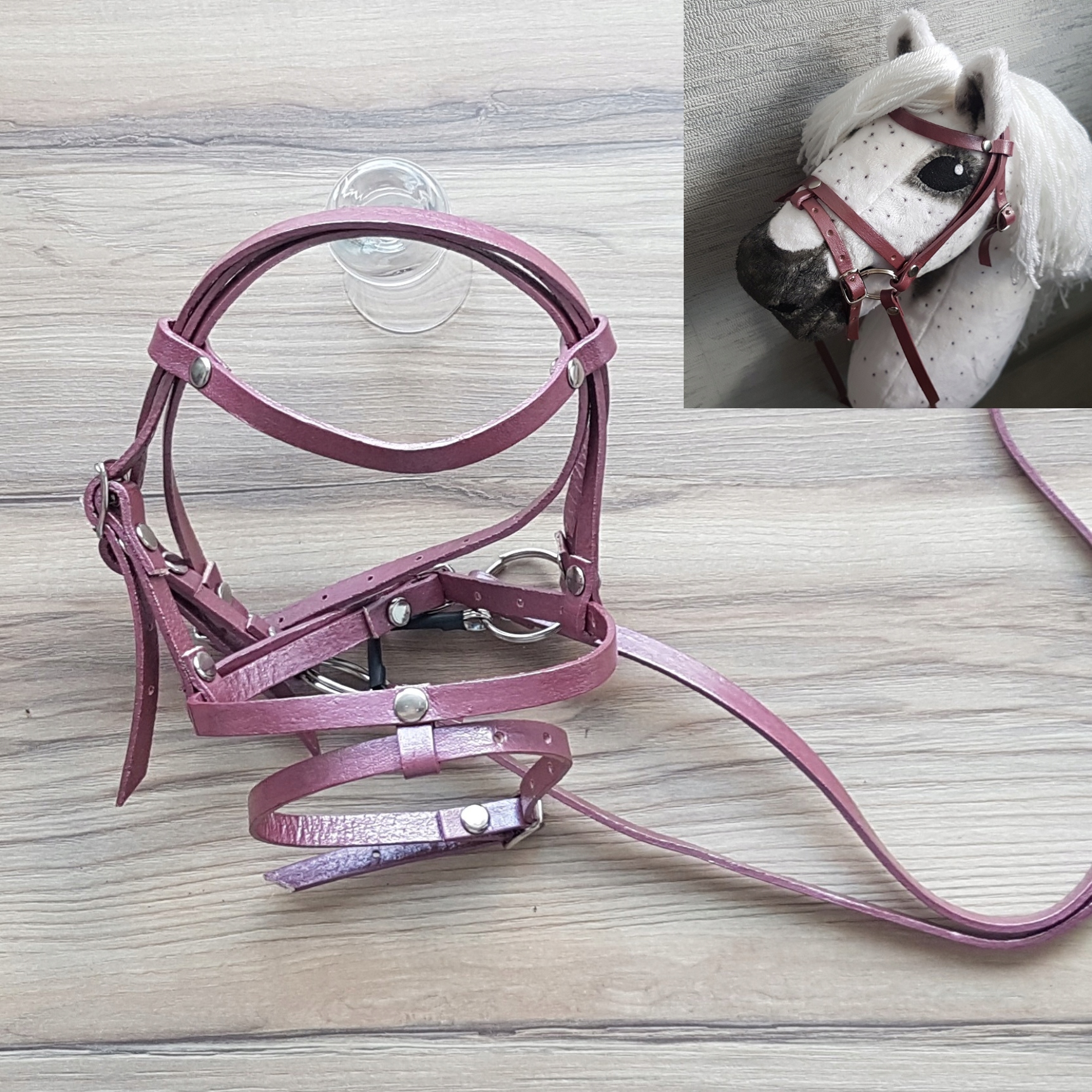 Ohlávka anglická pro hobby horse Růžová L nastavitelná