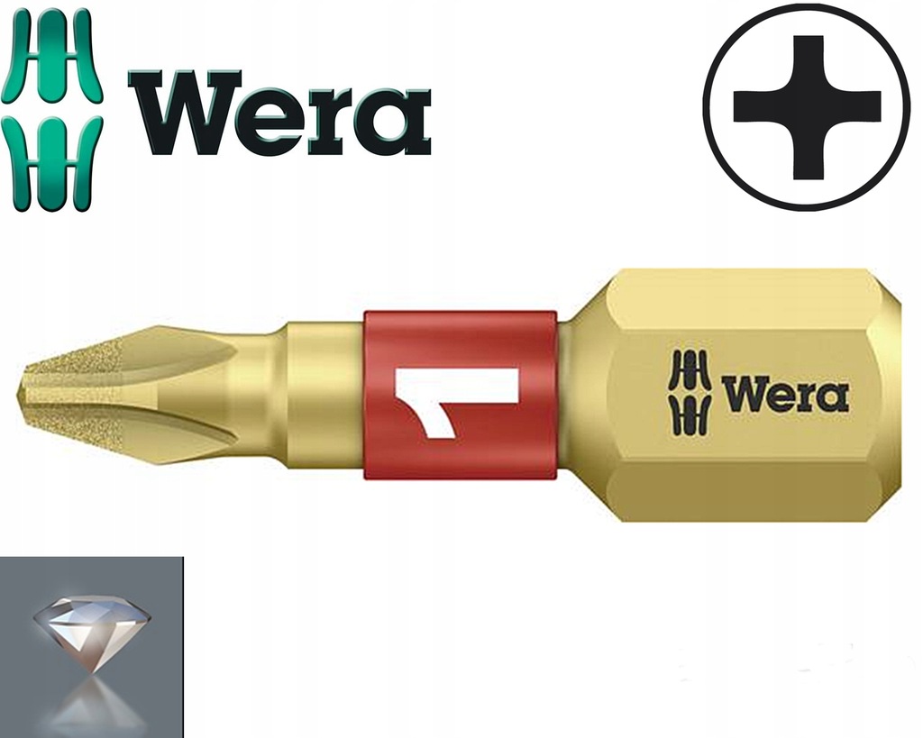 Bit krzyżowy Ph2 x 25mm 1/4" 851/1 BDC diamentowa końcówka 056400 Wera EAN (GTIN) 4013288033970