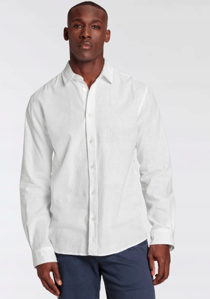 Delmao Koszula lniana biała z długim rękawem letnia regular r. M