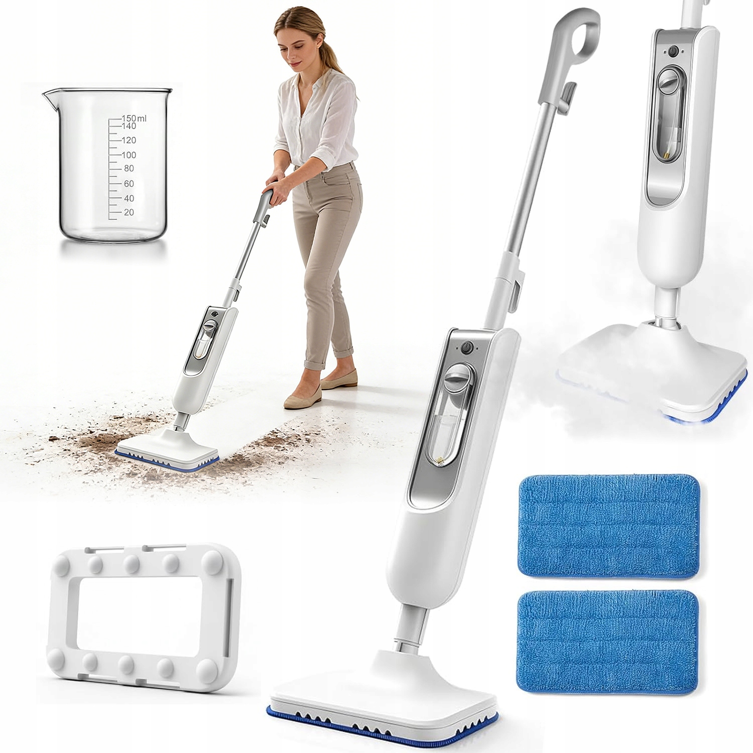 Parní Mop 1500W 400ML 2X Pára 2.6BAR Rychlý