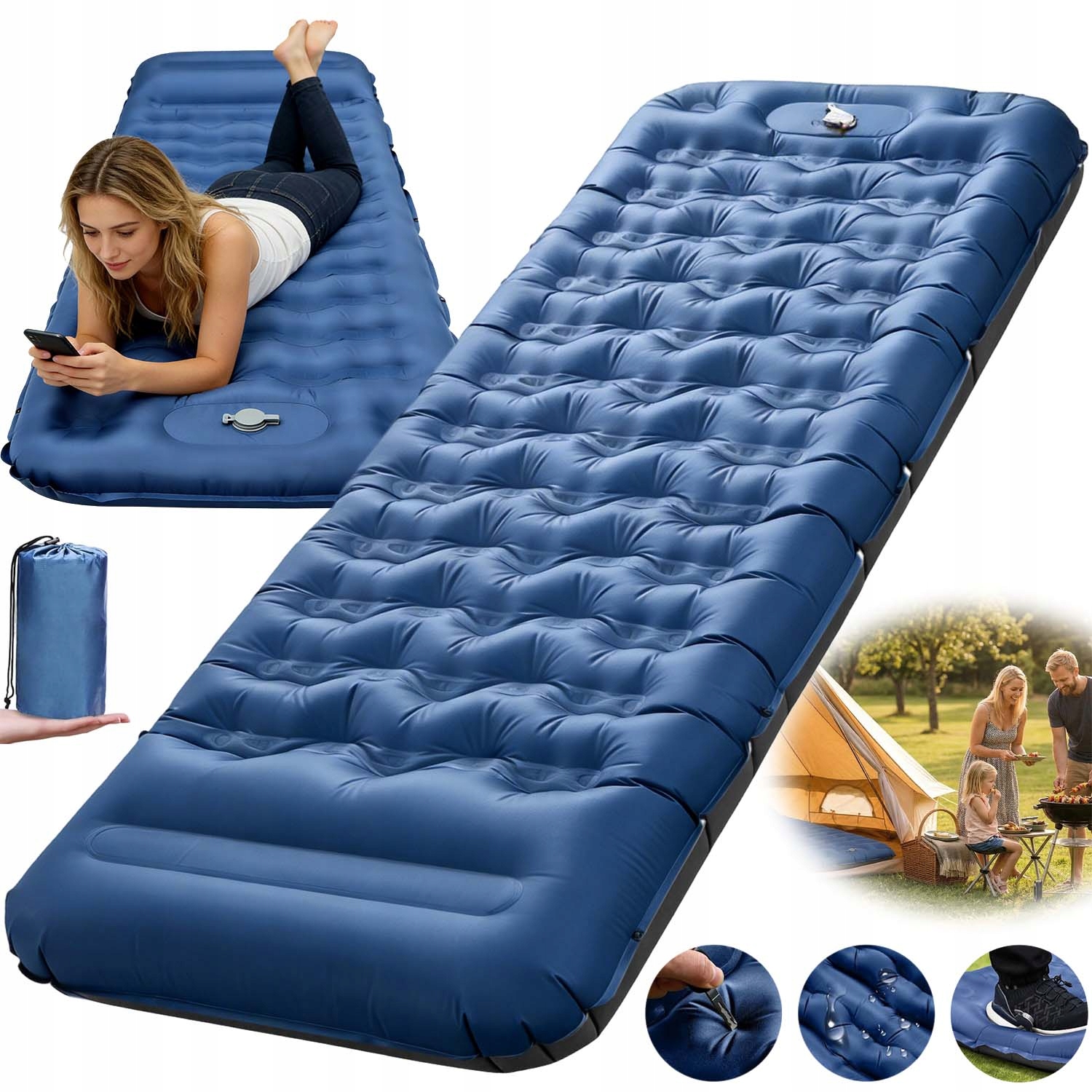 Matrace Turistická Karimatka S Polštářem Nafukovací Kemping Pumpa 196*66*13 CM
