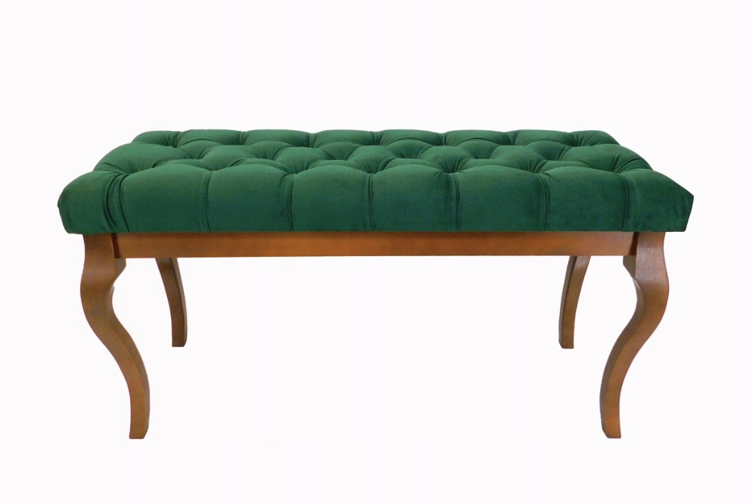 Čalúnená lavica zelený velúr drevo buk orech 105 x 40 cm H 55 cm