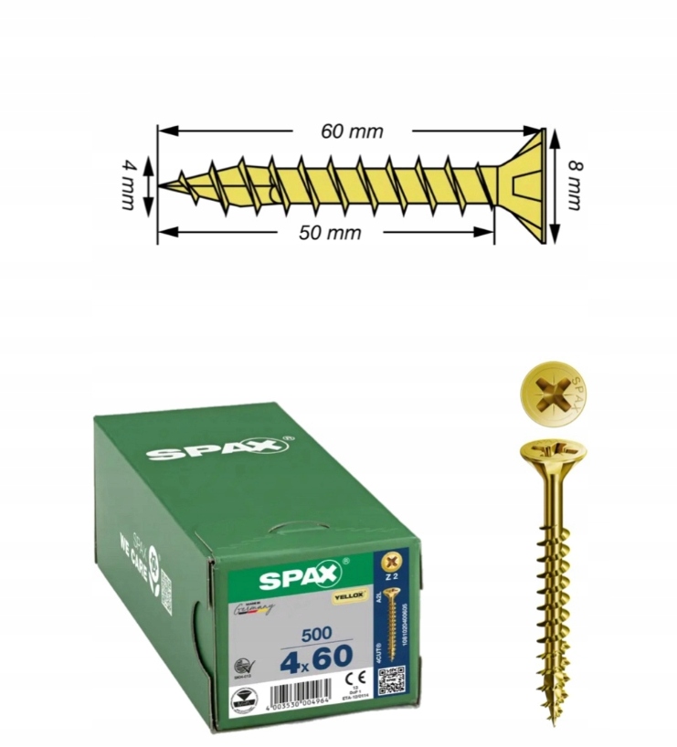 Univerzální šroub na dřevo (zlatý) Spax 4 x 60 Yello-x 500 ks
