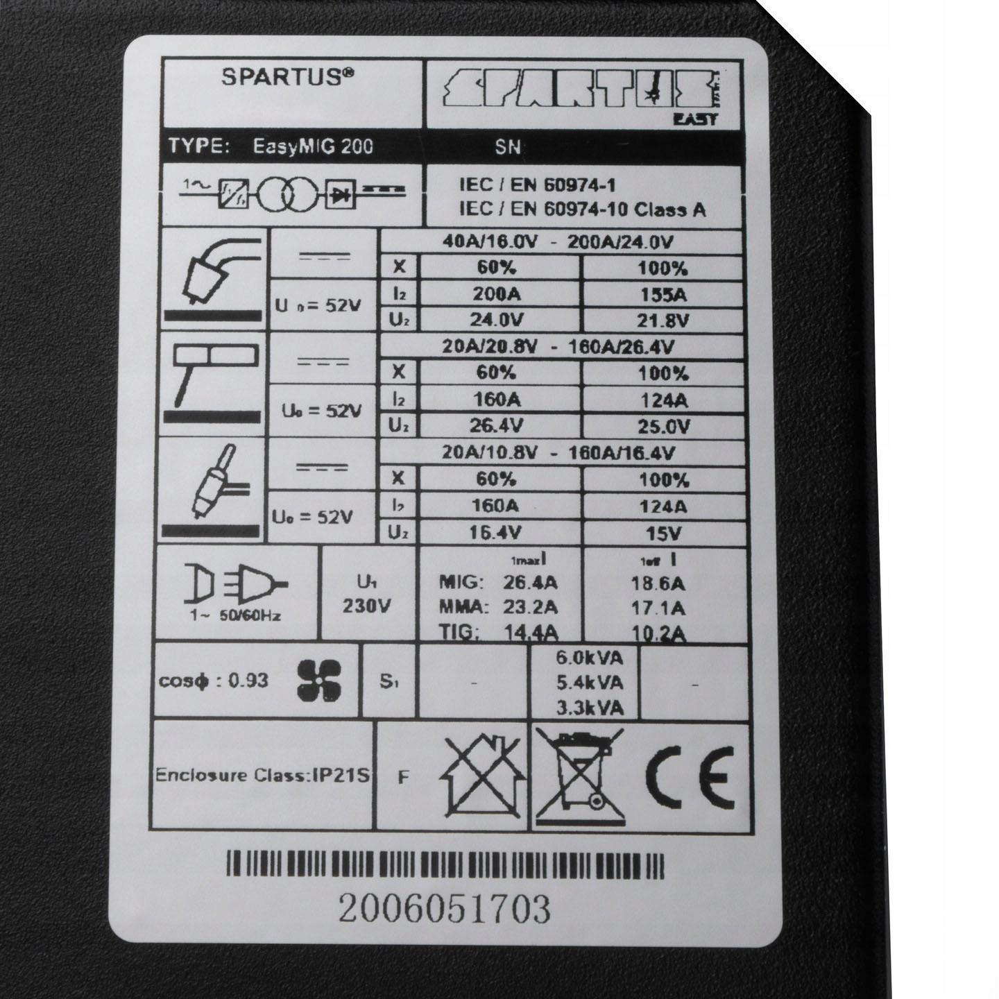 SPAWARKA MIGOMAT SPARTUS EASY MIG 200 MMA TIG 200A 230V IGBT SYNERGIA 3W1 Metody spawania MIG/MAG MMA TIG