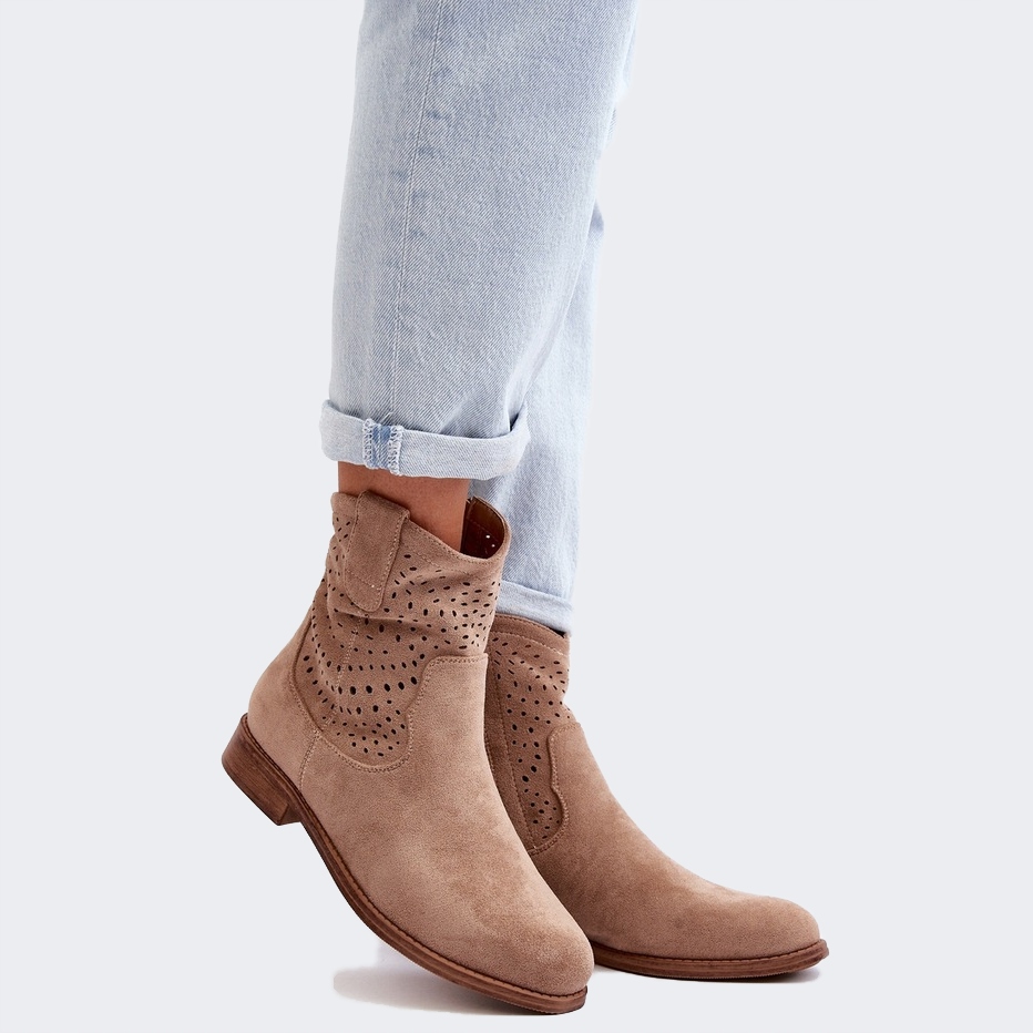 Botki Damskie Wygodne Modne Ażurowe Mocne Fajne Kowbojki Barski Beżowe 40 Rozmiar 40