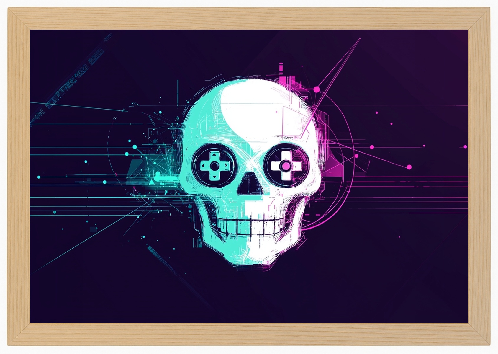 Plakát Rámeček Dřevo Gaming Lebka Gamer Neon Cyberpunk Pad 93x62