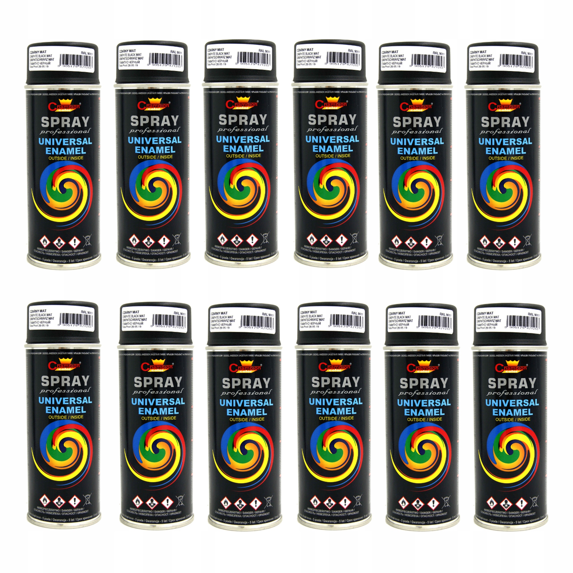 

12x Champion Lakier Spray Czarny Mat 400ml 9011
