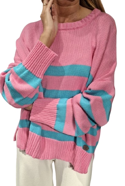 Cocomore Oversize svetr s pruhy, růžový tyrkysový, New