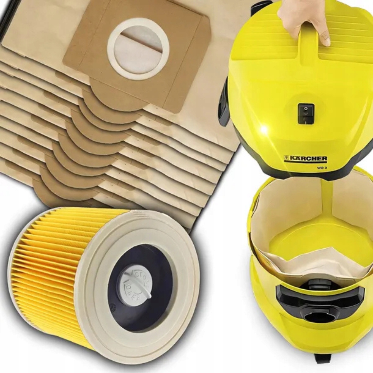 10 x Papírové Sáčky Do Vysavače Karcher 2-VRSTVOVÉ WD2 WD3 MV3