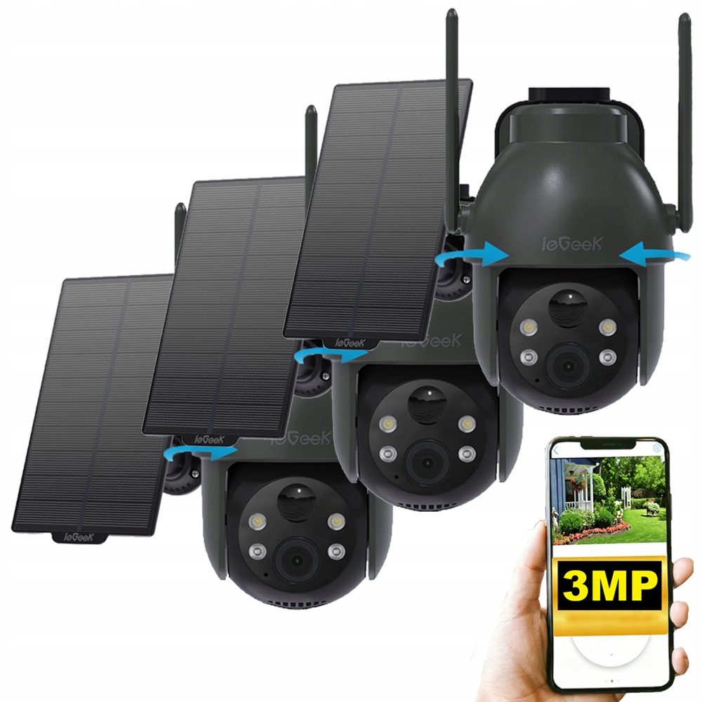 3 kusy Bezdrátová bezpečnostní kamera Solární kamera 2K 3MPX