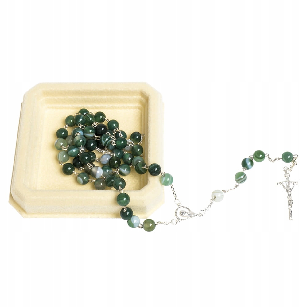Stříbrný růženec z kamenů Achát zelený dárek na biřmování na Svatba