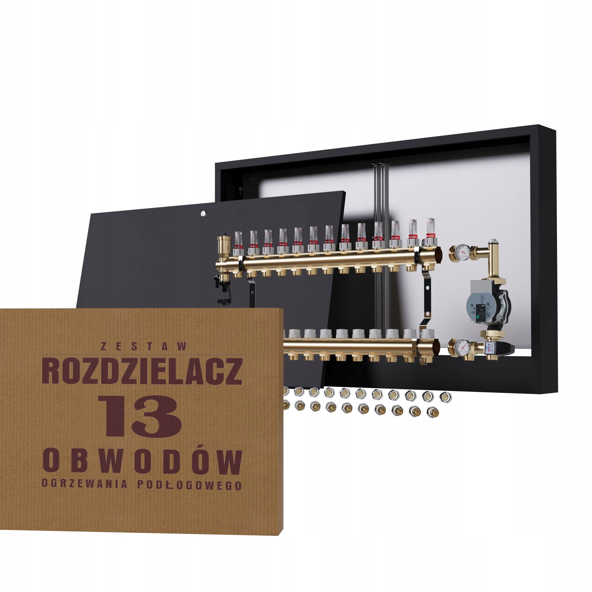 Rozdělovač pro podlahu 13 okruhů s čerpací skupinou Wilo nástěnný Pex