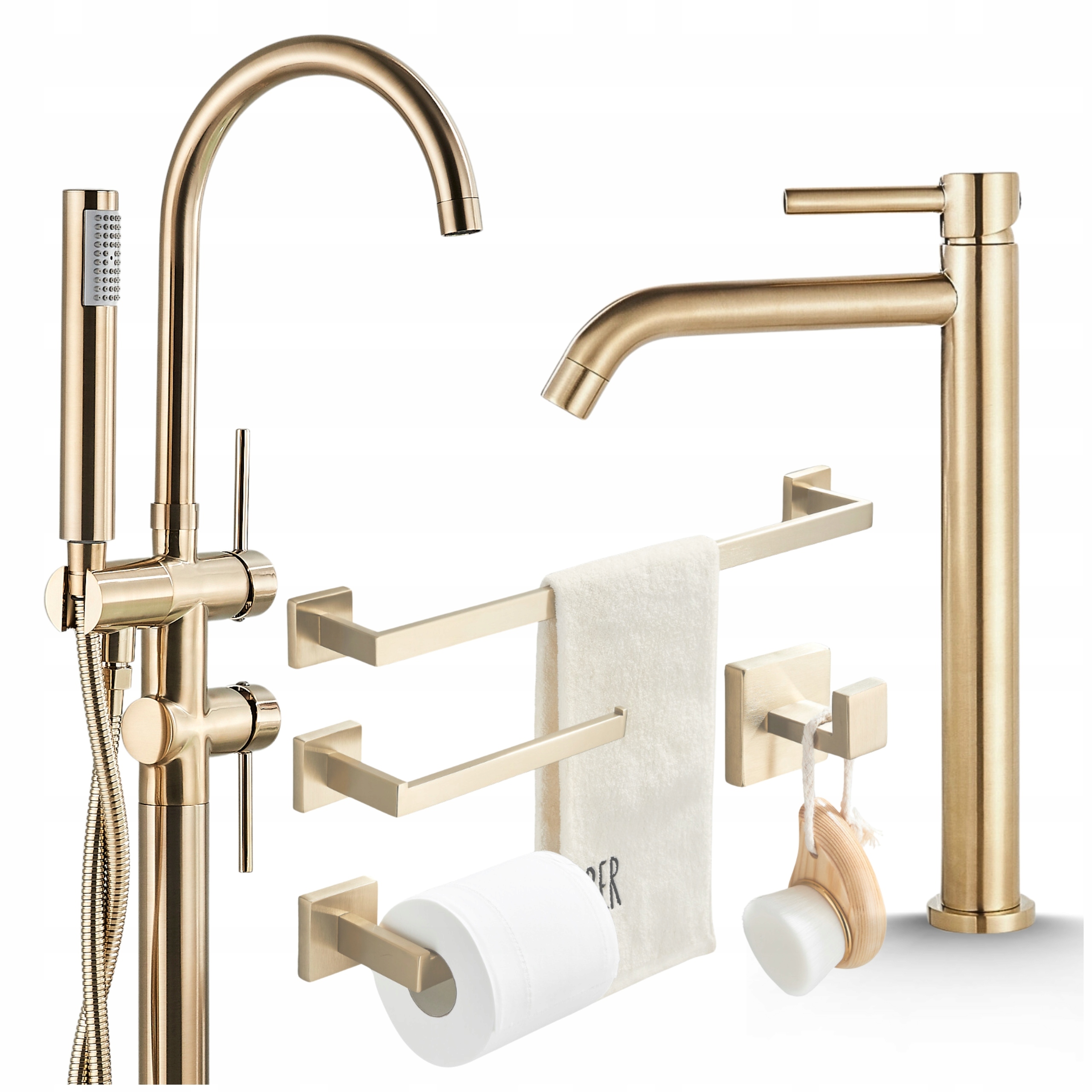 Zlatá voľne stojaca batéria do vane s otočným výtokom Komplet Do Kúpeľne