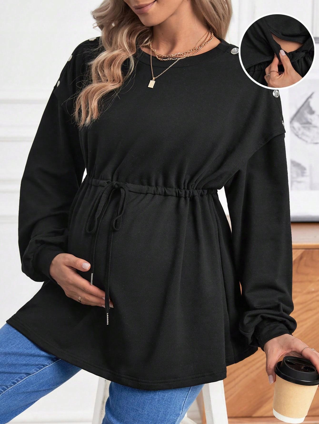 BLUZA CZARNA DRESOWA CIĄŻOWA KLASYCZNA DŁUGI RĘKAW WIĄZANIE SHEIN 38