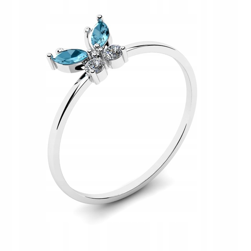 

Pierścionek Z Białego Złota Błękitny Motylek 14KR