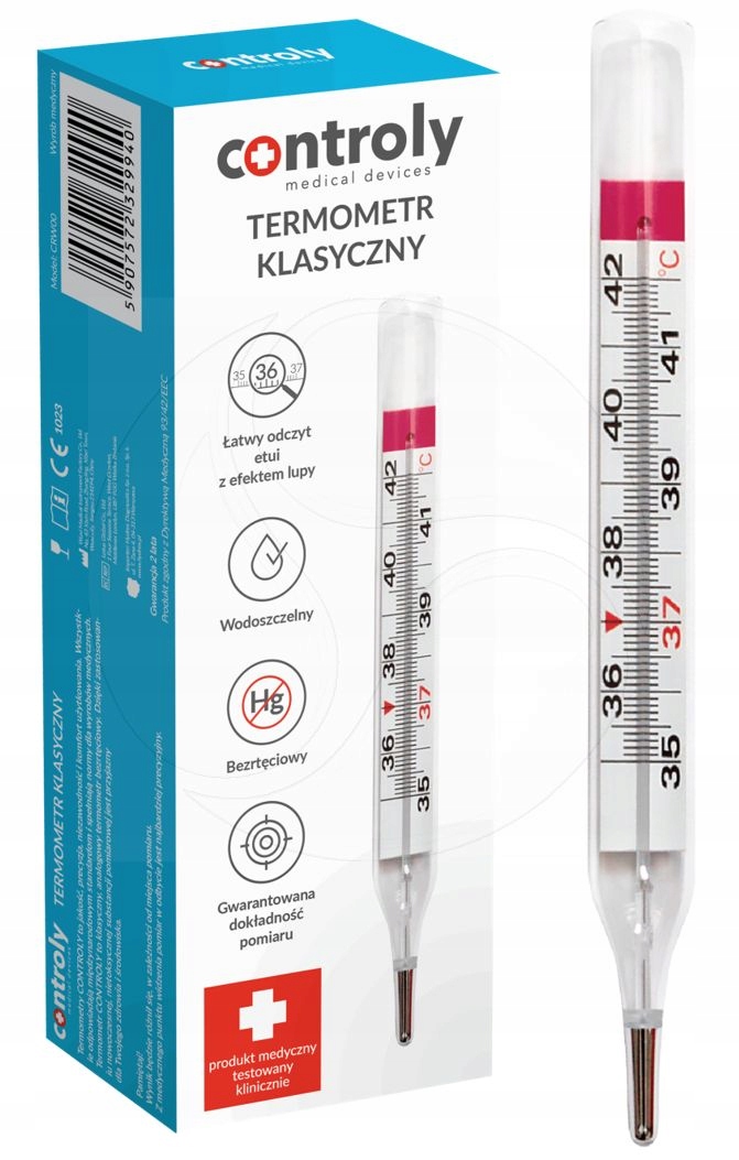 

Medyczny Termometr Szklany Bez Rtęciowy+etui Lupa