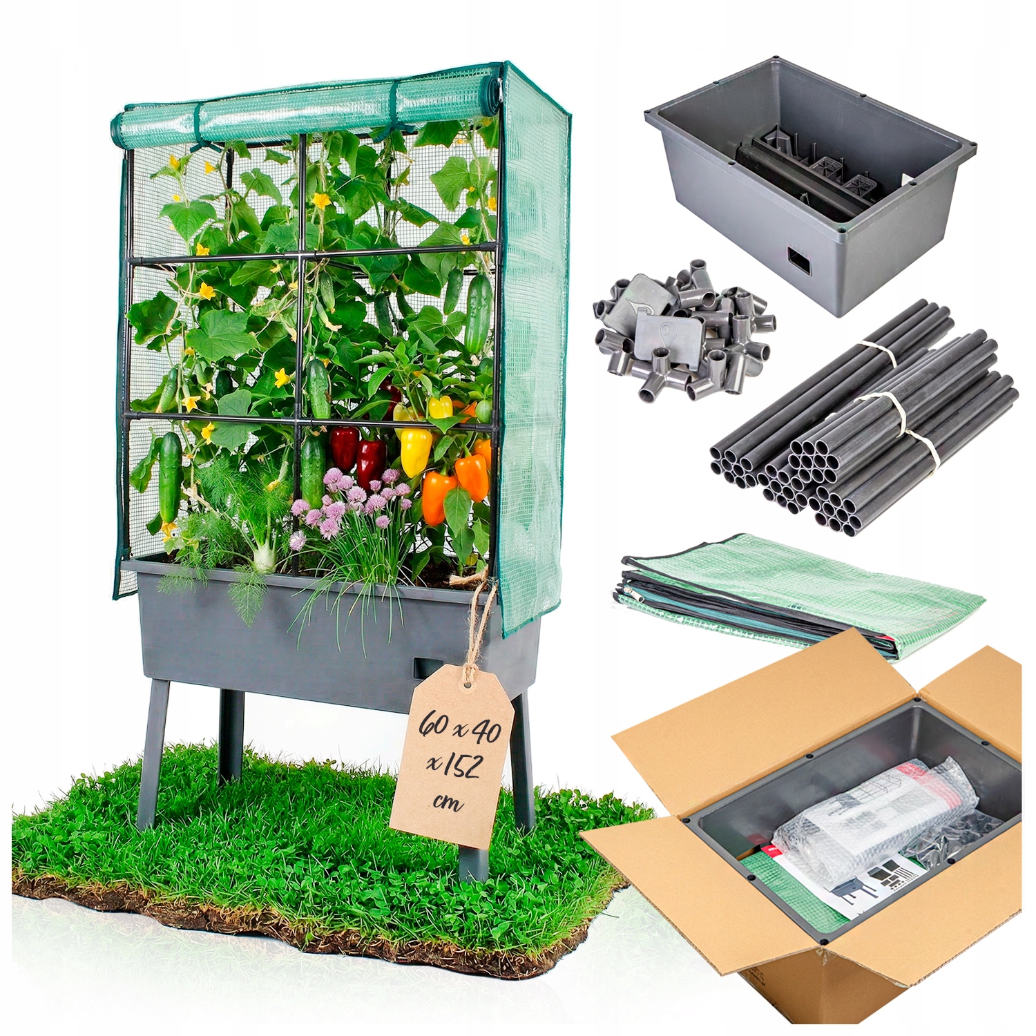 Mini balkonový skleník s vyvýšeným květináč 60x40x152 na bylinky a zeleninu