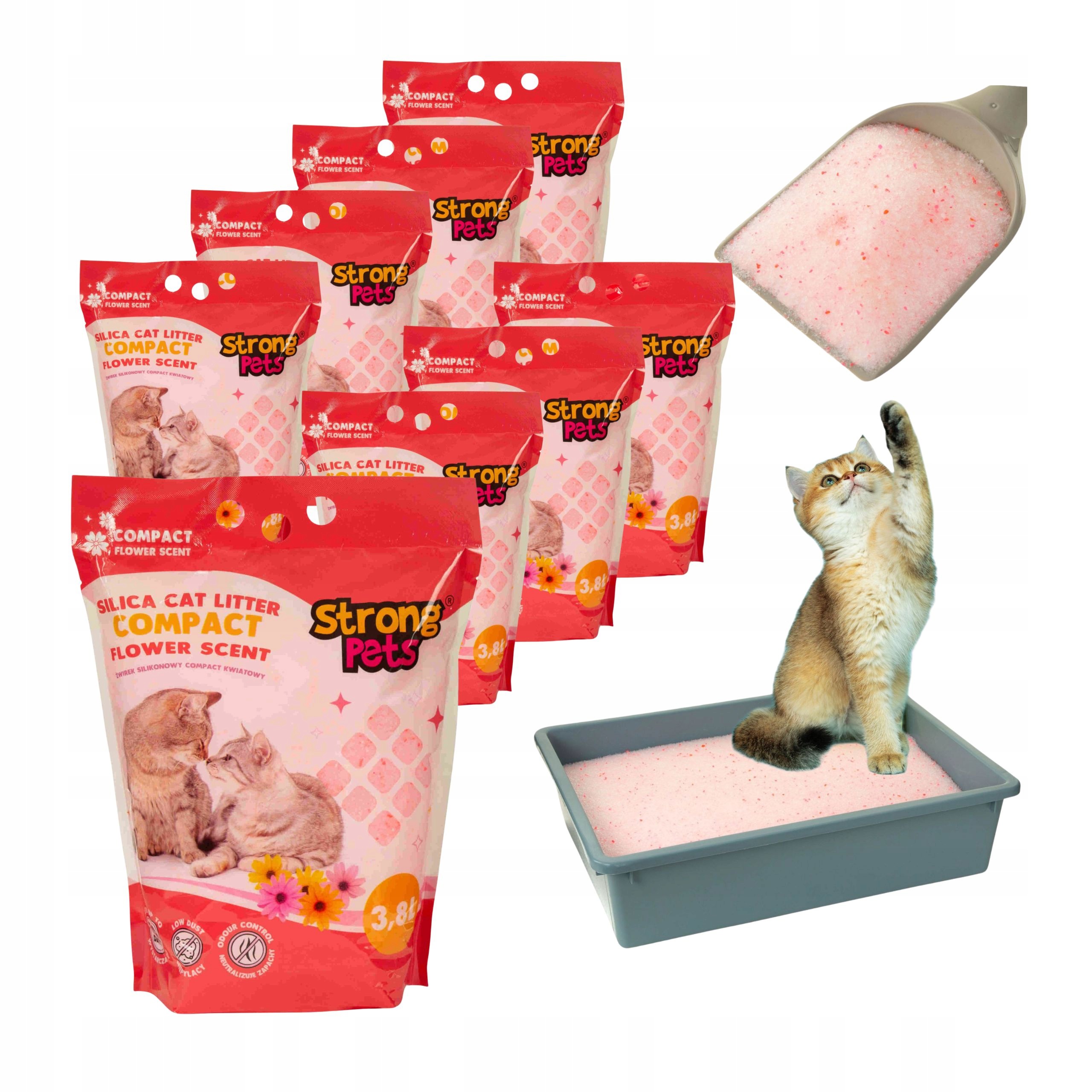 Strong Pets Żwirek Silikonowy Dla Kota Drobny Compact Kwiatowy 8x3,8l