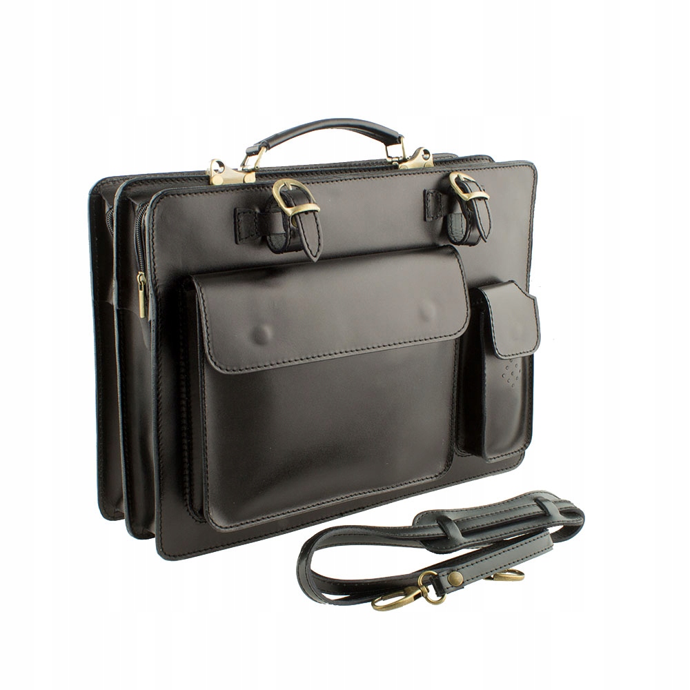 SKÓRZANA TECZKA AKTÓWKA MĘSKA DAMSKA SKÓRA NATURALNA GAZECIARKA CZARNA Materiał dominujący skóra naturalna