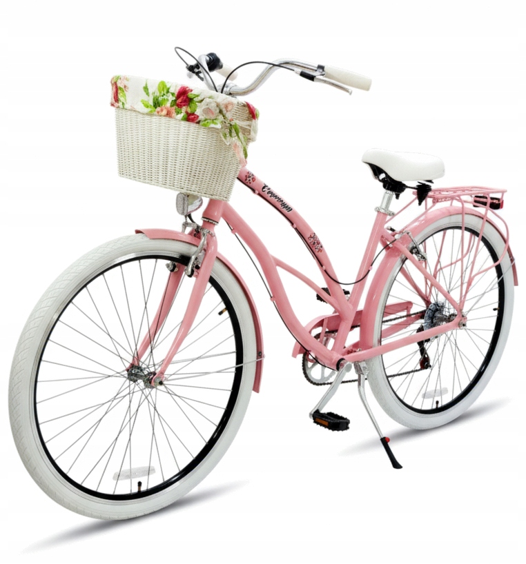 Różowy Aluminiowy Lekki Rower Miejski Beach Cruiser Damski 28 Shimano +kosz