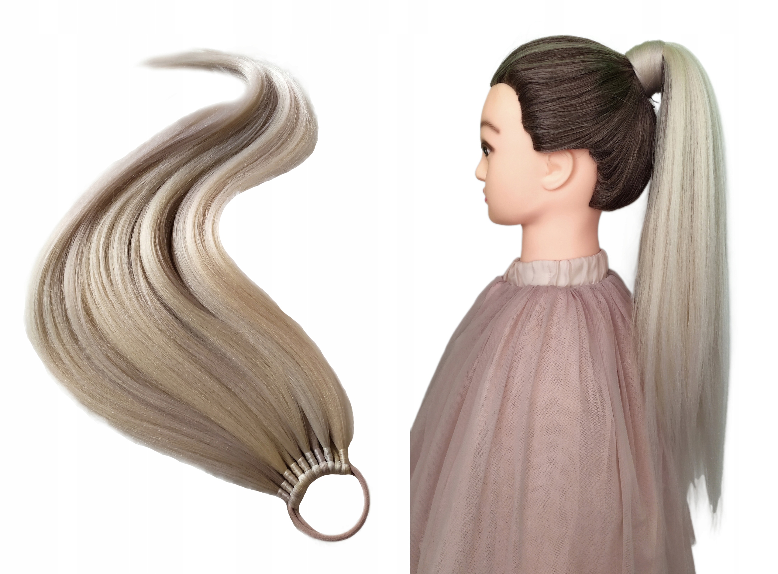 Připínací poník na gumičce, Příčesek, chladná blond, Chladná Blondýnka, 60 cm