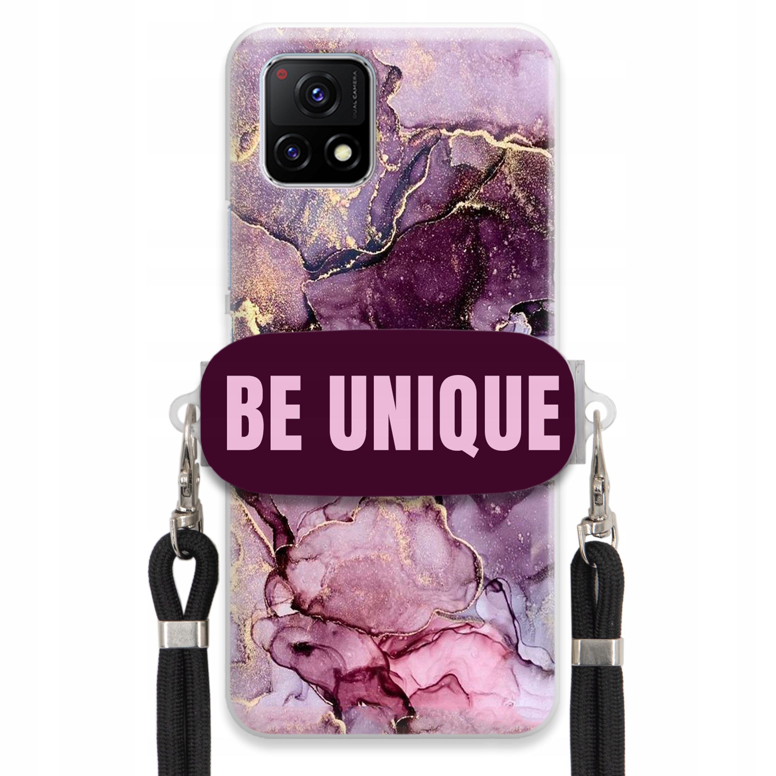 Prémiové puzdro pre Vivo Y55 5G držiak na šnúrku Čierny fialový mramor