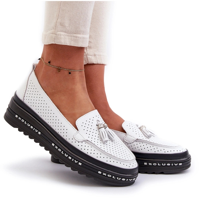 Dámské Kožené Mokasíny Na Platformě, Bílé, Velikost 37