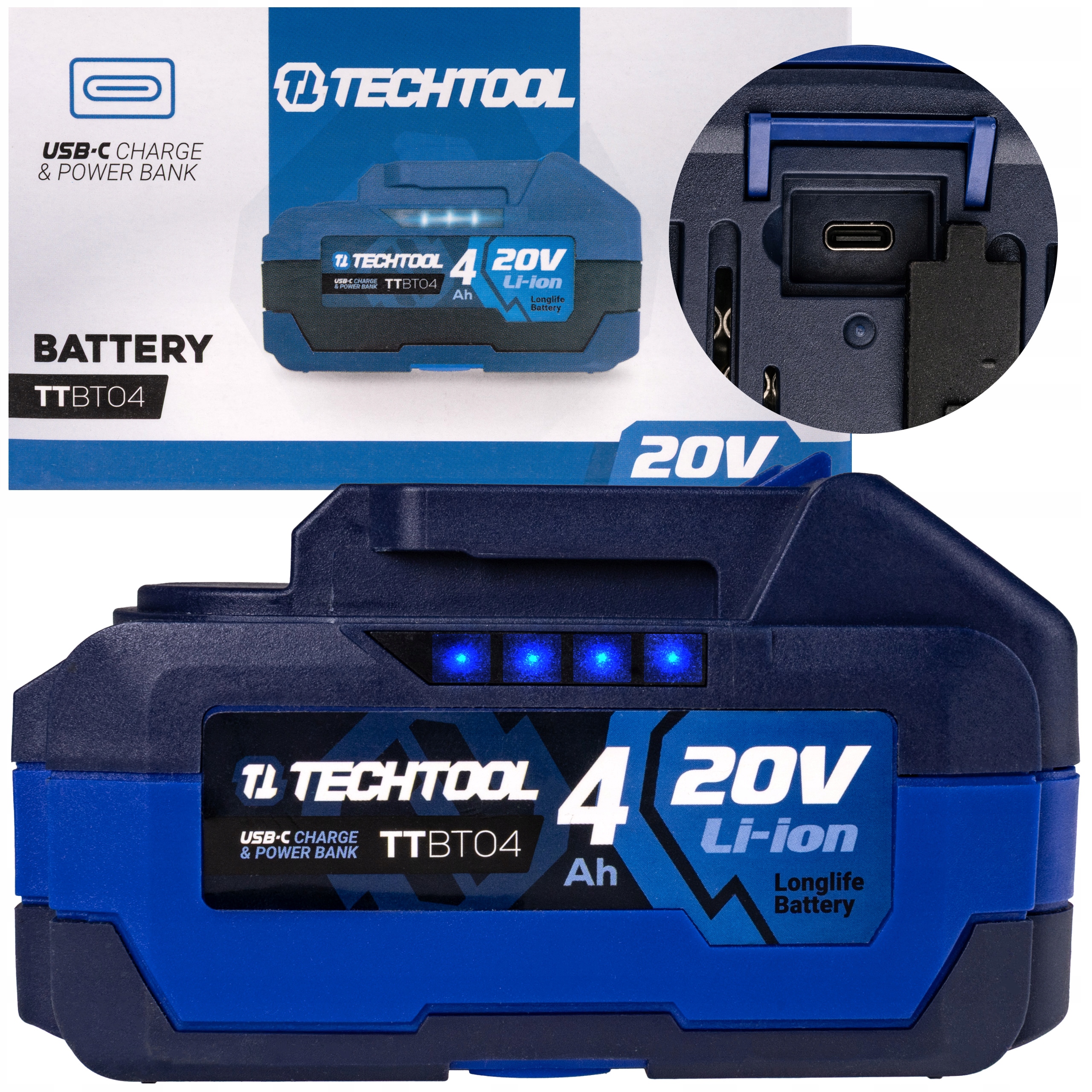 Akumulátor Baterie 20 V 4 Ah Pro Akumulátorovou Pilu TTCS08 Li-ion Techtool