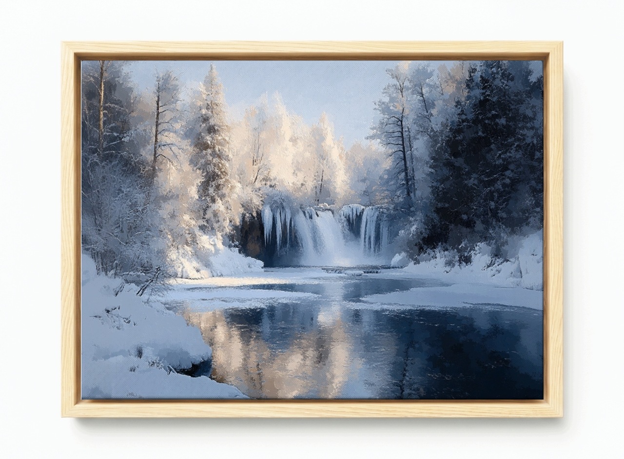 Obraz Rám Americký Box Krajina Zima Sníh Mráz Led Vodopád Řeka 60x40