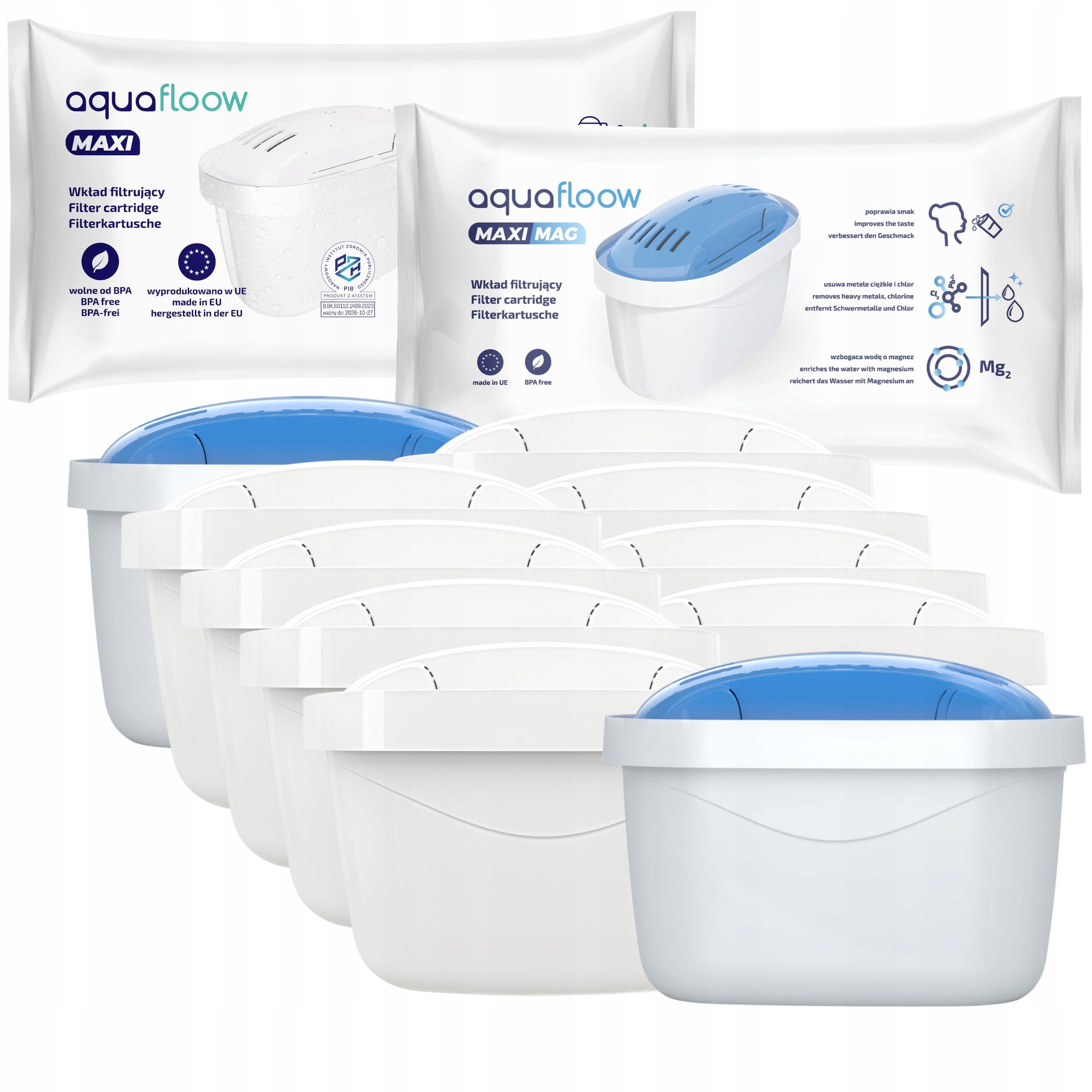 AquaFloow: filtr do wody do dzbanka filtrującego 8x Maxi 2x Magnez