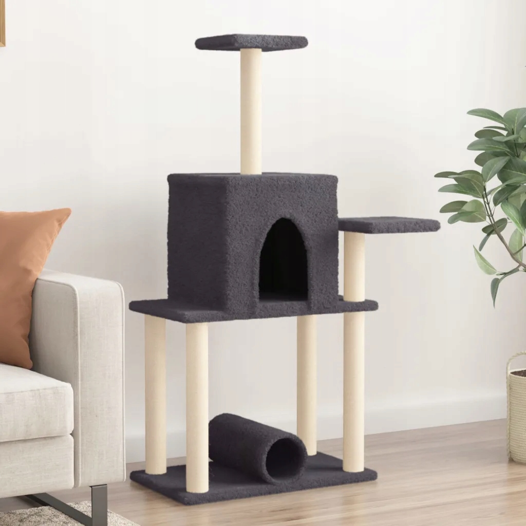 Levně Petrashop Škrabadlo pro kočky se sisalovými sloupky tmavě šedé 122 cm Šedá
