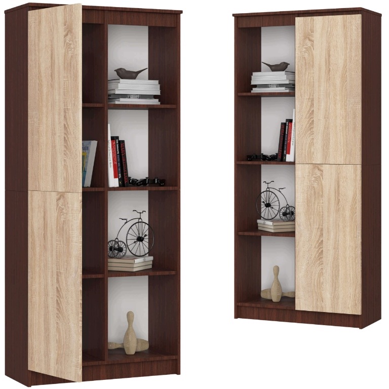 Regał 80 CM 1D 4 Półki Salon Biuro Pokój Wenge Dąb Sonoma